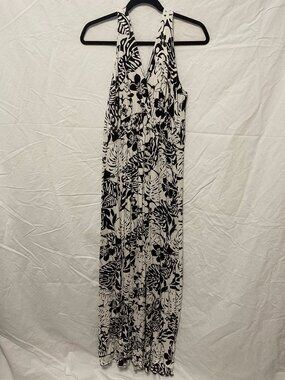 Zen Knits Black White Tropical Print Maxi Dress Size M
